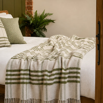 Wool Throw Olive Hex Check