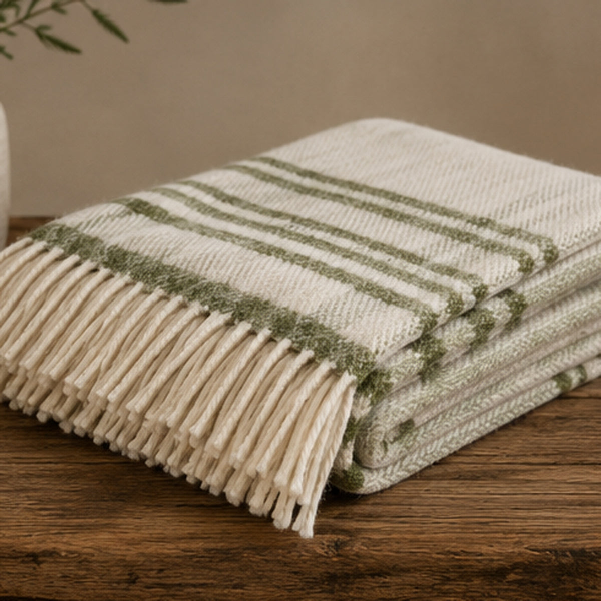 Wool Throw Olive Hex Check
