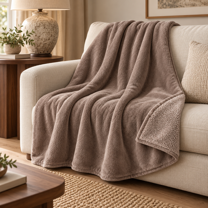 Taupe Cosy Fleece Throw