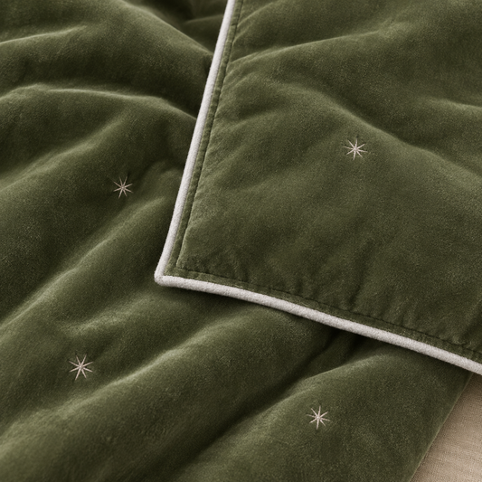 Moss Green Cotton Velvet Star Throw