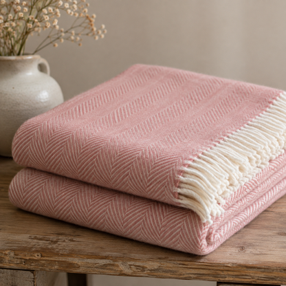 Wool Throw Herringbone Pink