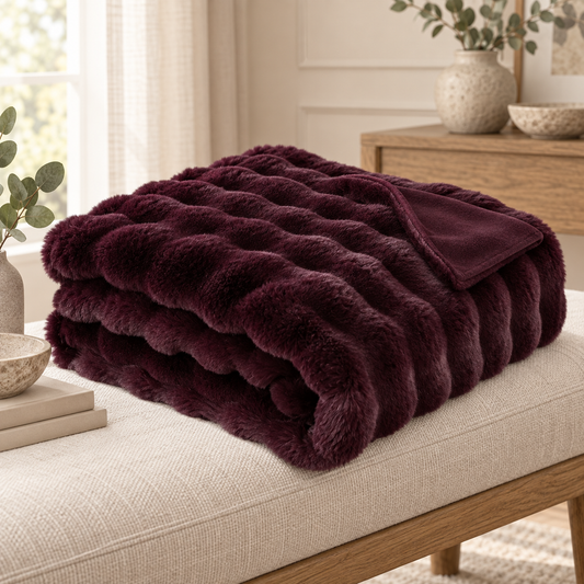 Aubergine Luxury Heavy Faux Fur Throw