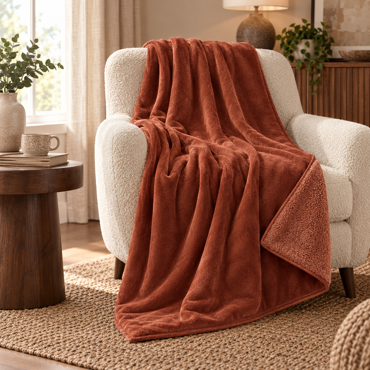Rust Fleece Throw