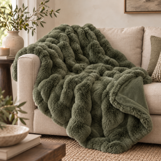 Olive Luxury Heavy Faux  Fur Throw