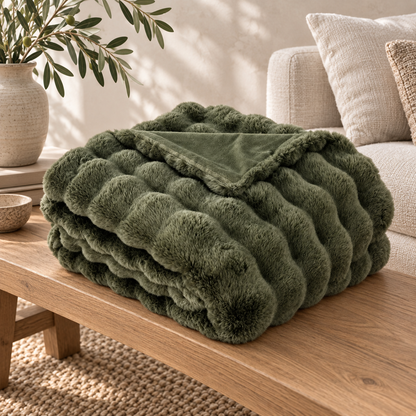 Olive Luxury Heavy Faux  Fur Throw