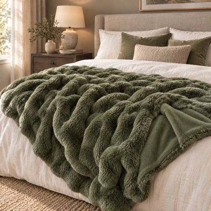 Olive Luxury Heavy Faux  Fur Throw