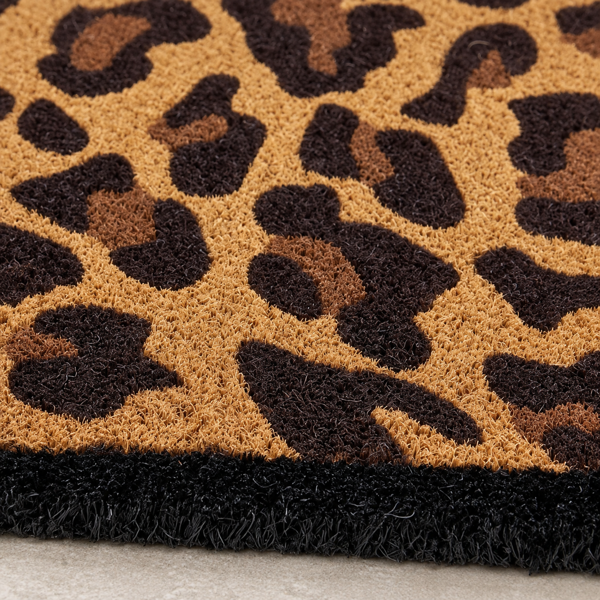 Leopard Print Coir Door Mat – Black Edge