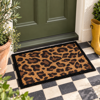 Leopard Print Coir Door Mat – Black Edge
