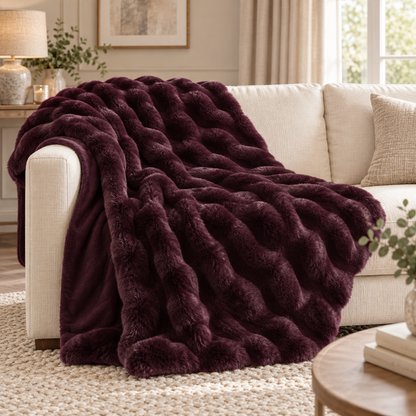 Aubergine Luxury Heavy Faux Fur Throw