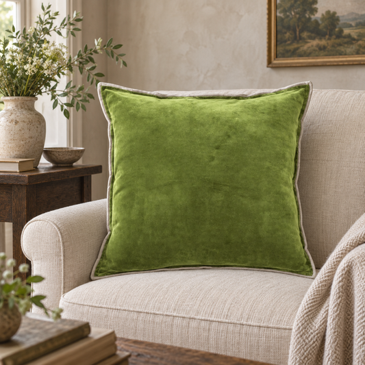 Grass Green Cotton Velvet XL Feather Filled Cushion