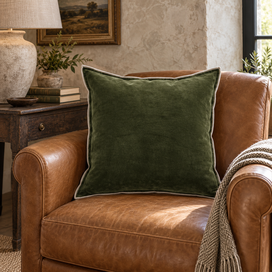 Moss Green Cotton Velvet XL Feather Filled Cushion