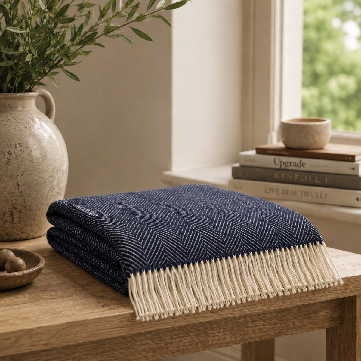 Wool Knee Throw Navy Herringbone