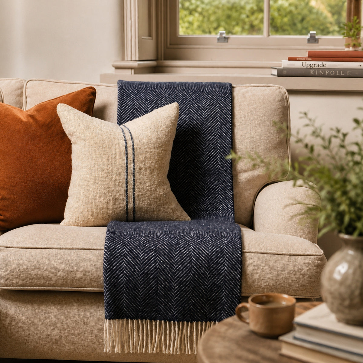 Wool Knee Throw Navy Herringbone