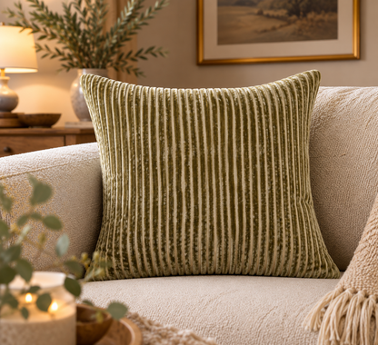 Amalfi Sage Velvet Stripe Cushion – 43 x 43cm