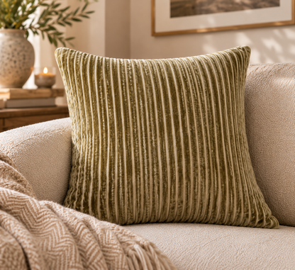 Amalfi Sage Velvet Stripe Cushion – 56 x 56cm