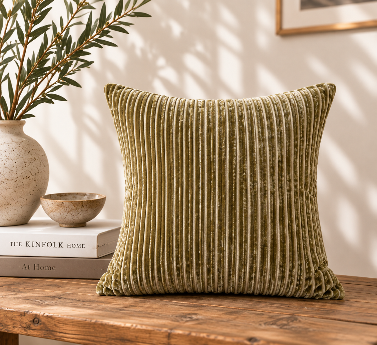 Amalfi Sage Velvet Stripe Cushion – 43 x 43cm