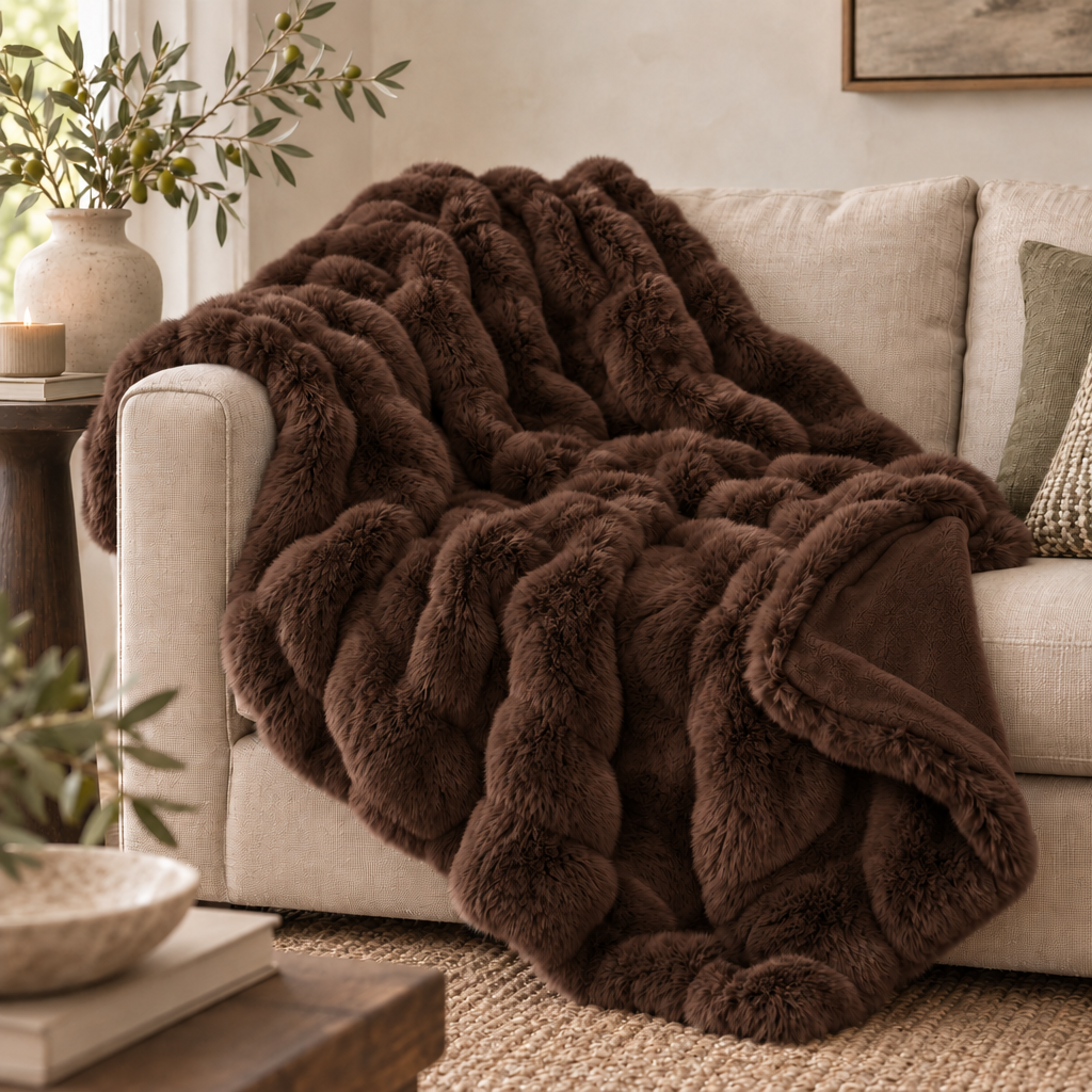 Chocolate Brown Luxury Heavy Faux Fur Throw