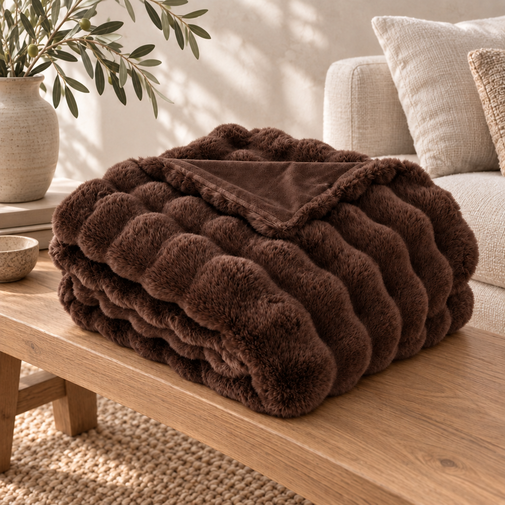 Chocolate Brown Luxury Heavy Faux Fur Throw