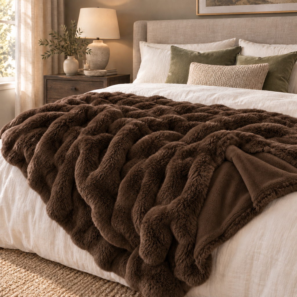 Chocolate Brown Luxury Heavy Faux Fur Throw